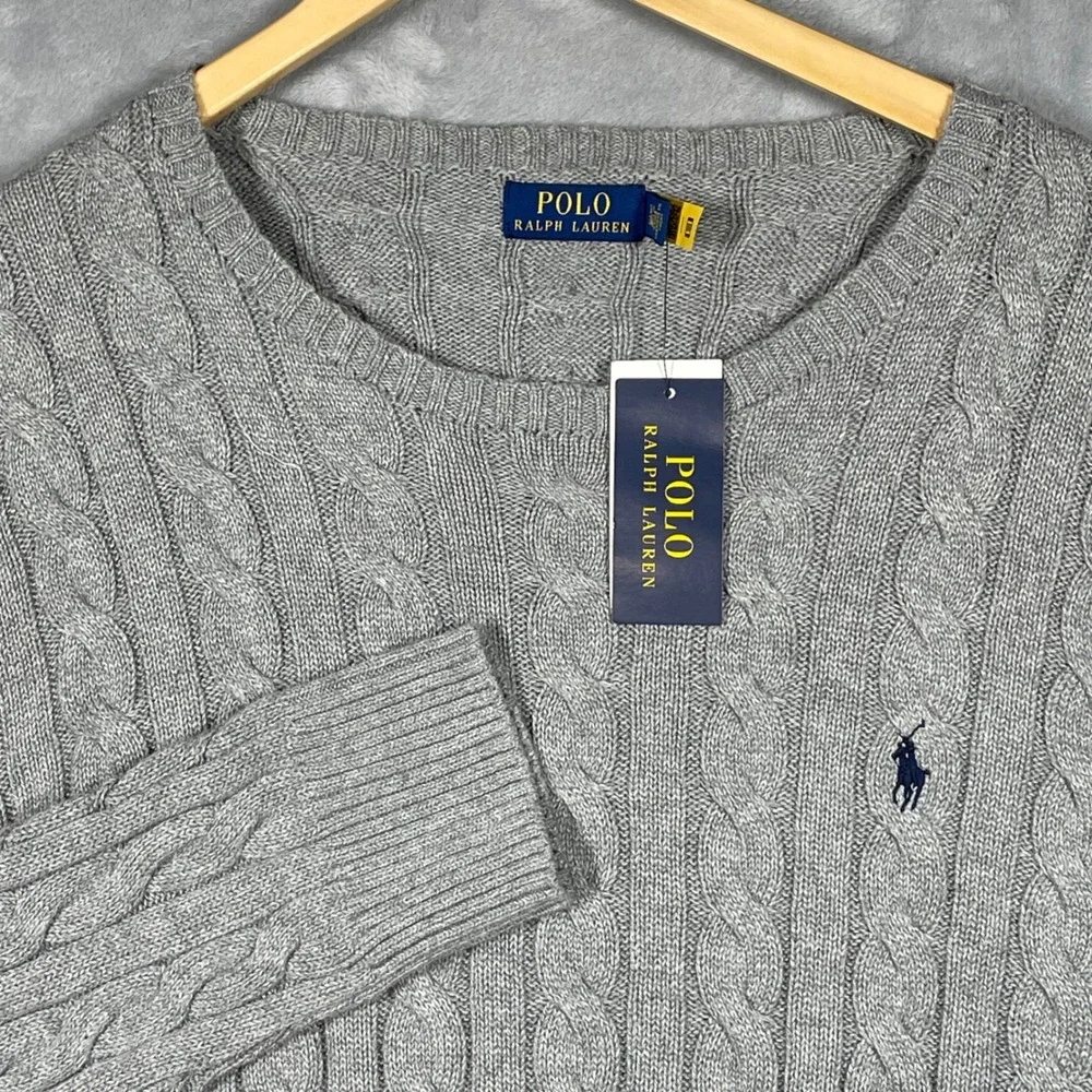 Polo Ralph Lauren Mens Grey Cable Knit Cotton Sweater 3XLT Big & Tall NWT